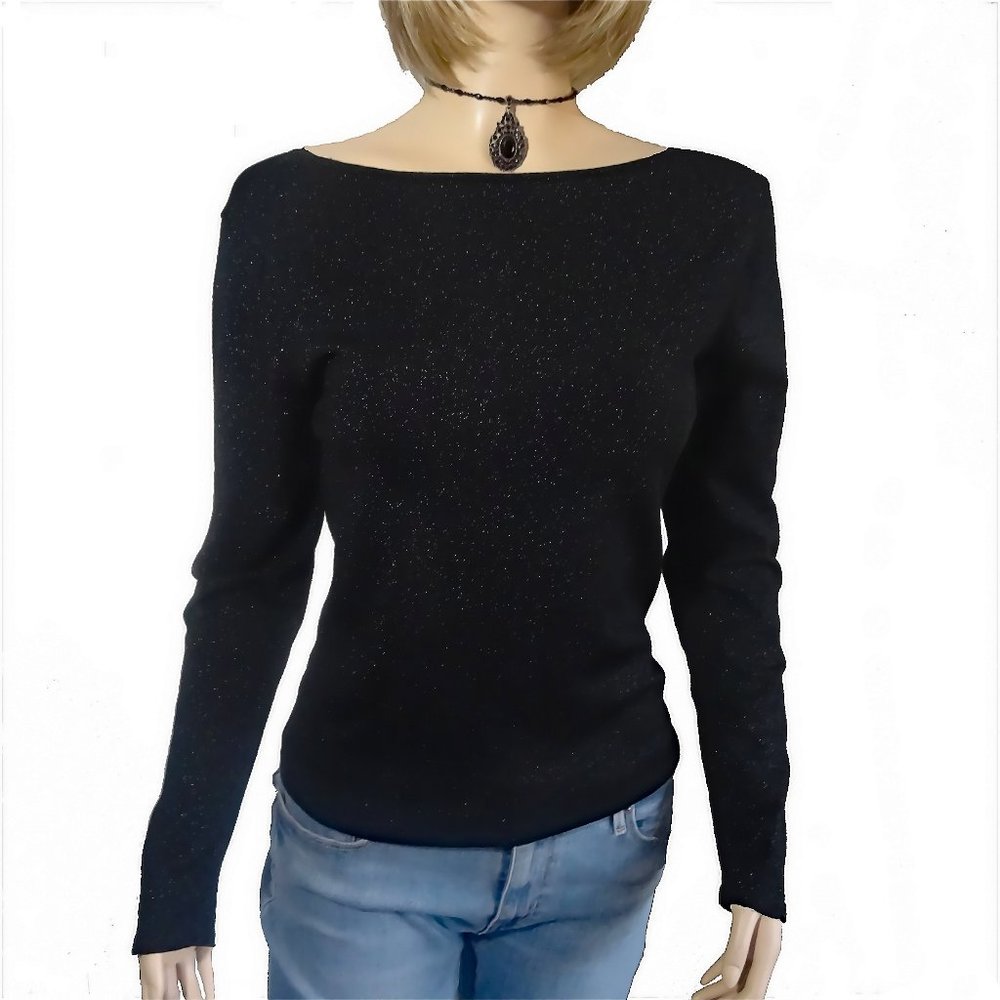 NWT Tahari Lightweight Long Sleeve Sweater Silver Metallic Accent Size Large